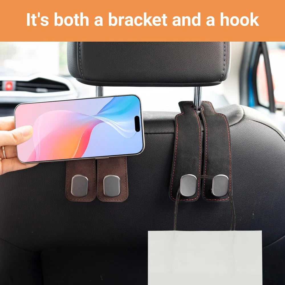 Un crochet pour appui-tête de voiture en cuir artificiel, un organisateur peu encombrant pour sacs à main et sacs de courses, idéal pour les SUV et les mini