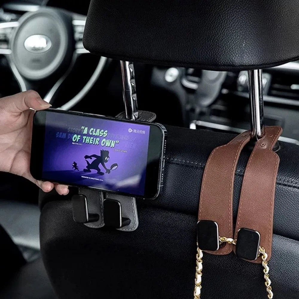 Un crochet pour appui-tête de voiture en cuir artificiel, un organisateur peu encombrant pour sacs à main et sacs de courses, idéal pour les SUV et les mini
