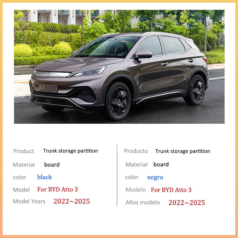 Accessoires automobiles pour BYD Atto 3 Yuan Plus 2022 ~ 2025, organisateur de mise à niveau de voiture, cloison latérale de coffre, boîte de rangement intérieure, pièces