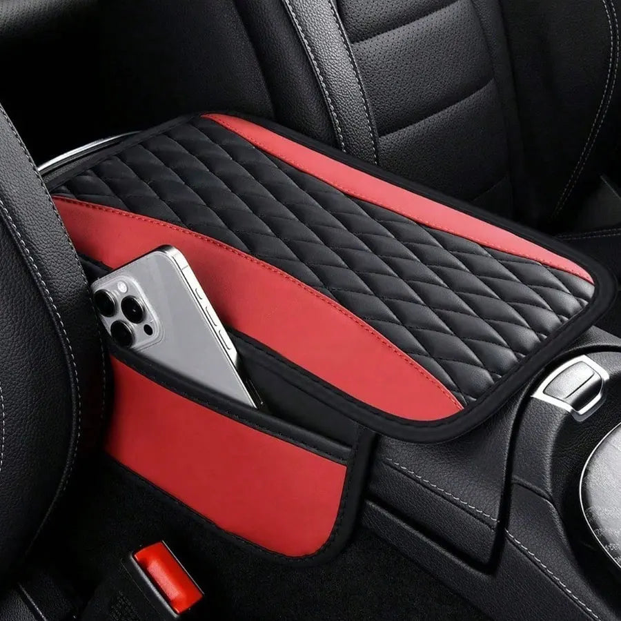Couverture d'accoudoir central en patchwork de cuir, housse d'accoudoir améliorée avec poche de rangement latérale, peut servir de sac organisateur pour siège de voiture, décoration de voiture tendance, convient à la pl