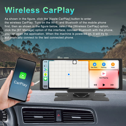 Podofo sans fil Carplay Portable tableau de bord numérique Android Auto 10.26 pouces lecteur intelligent avec commande vocale 1080P BT TF