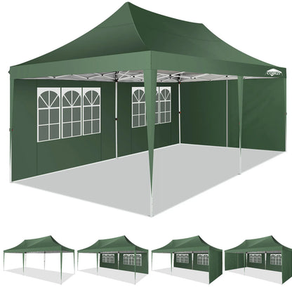 Tonnelle pliante 10x20 pieds avec 6 parois latérales, tente de réception extérieure pour fêtes, mariages, usage commercial, auvent pare-soleil avec sac de transport