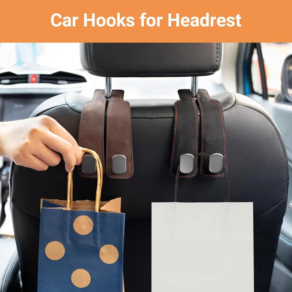 Un crochet pour appui-tête de voiture en cuir artificiel, un organisateur peu encombrant pour sacs à main et sacs de courses, idéal pour les SUV et les mini