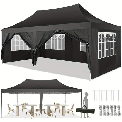 Tonnelle pliante 10x20 pieds avec 6 parois latérales, tente de réception extérieure pour fêtes, mariages, usage commercial, auvent pare-soleil avec sac de transport