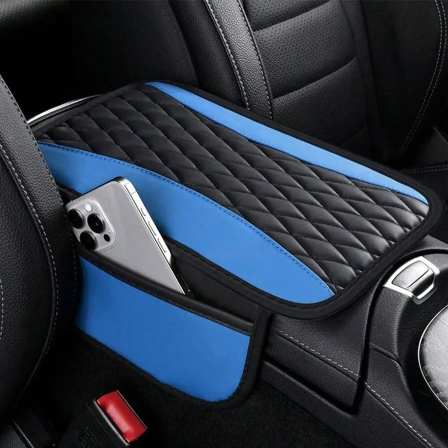 Couverture d'accoudoir central en patchwork de cuir, housse d'accoudoir améliorée avec poche de rangement latérale, peut servir de sac organisateur pour siège de voiture, décoration de voiture tendance, convient à la pl