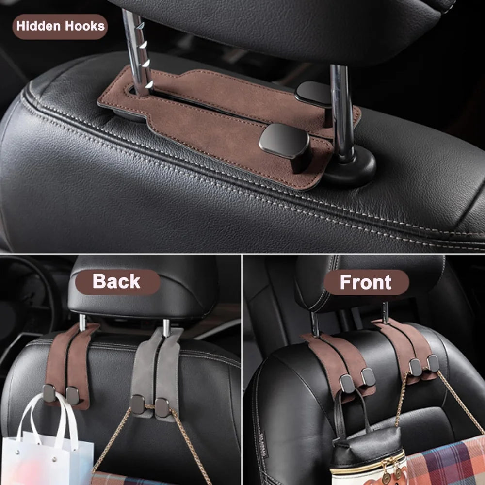 Un crochet pour appui-tête de voiture en cuir artificiel, un organisateur peu encombrant pour sacs à main et sacs de courses, idéal pour les SUV et les mini