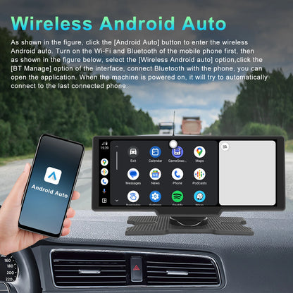 Podofo sans fil Carplay Portable tableau de bord numérique Android Auto 10.26 pouces lecteur intelligent avec commande vocale 1080P BT TF