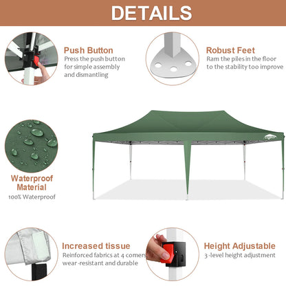 Tonnelle pliante 10x20 pieds avec 6 parois latérales, tente de réception extérieure pour fêtes, mariages, usage commercial, auvent pare-soleil avec sac de transport