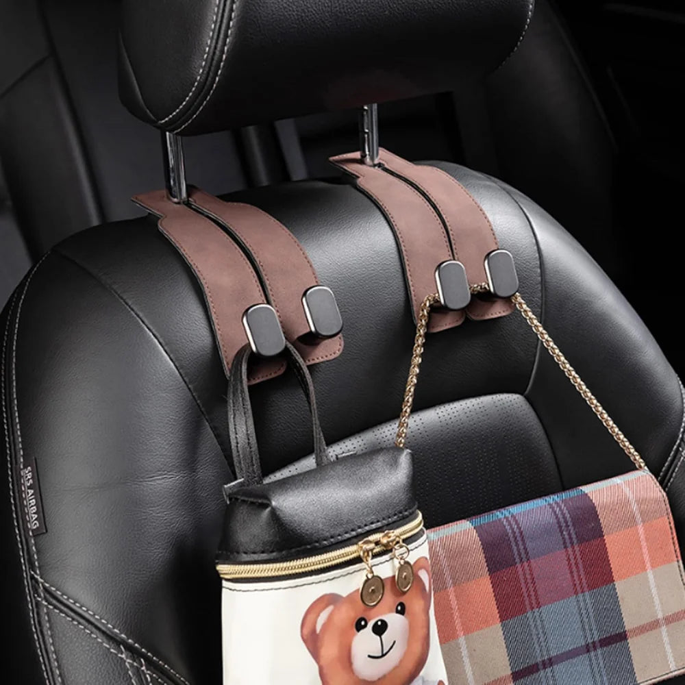 Un crochet pour appui-tête de voiture en cuir artificiel, un organisateur peu encombrant pour sacs à main et sacs de courses, idéal pour les SUV et les mini