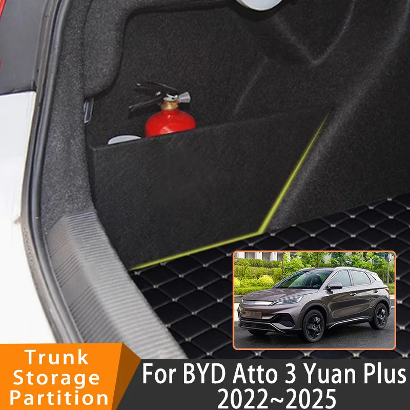 Accessoires automobiles pour BYD Atto 3 Yuan Plus 2022 ~ 2025, organisateur de mise à niveau de voiture, cloison latérale de coffre, boîte de rangement intérieure, pièces