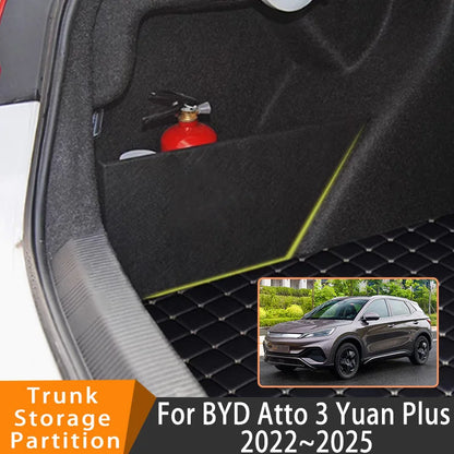 Accessoires automobiles pour BYD Atto 3 Yuan Plus 2022 ~ 2025, organisateur de mise à niveau de voiture, cloison latérale de coffre, boîte de rangement intérieure, pièces