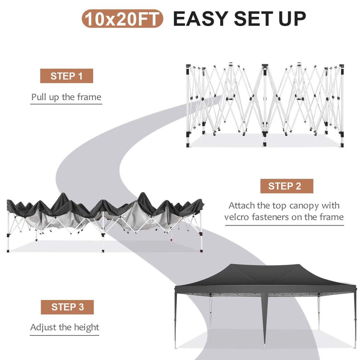 Tonnelle pliante 10x20 pieds avec 6 parois latérales, tente de réception extérieure pour fêtes, mariages, usage commercial, auvent pare-soleil avec sac de transport