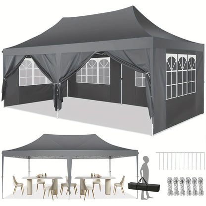 Tonnelle pliante 10x20 pieds avec 6 parois latérales, tente de réception extérieure pour fêtes, mariages, usage commercial, auvent pare-soleil avec sac de transport