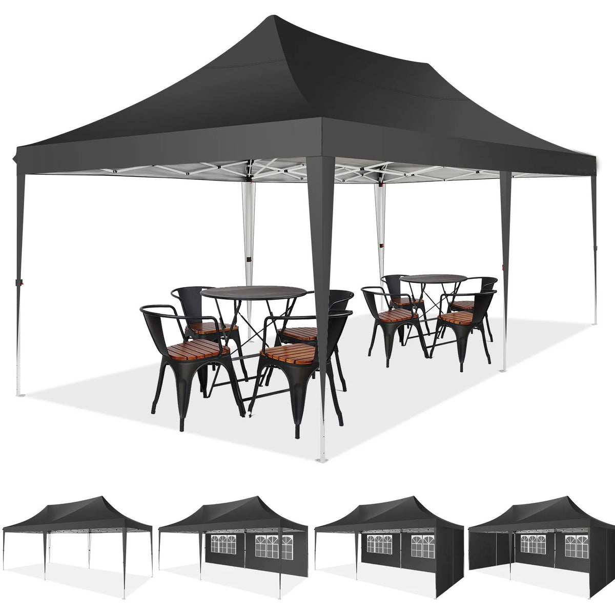 Tonnelle pliante 10x20 pieds avec 6 parois latérales, tente de réception extérieure pour fêtes, mariages, usage commercial, auvent pare-soleil avec sac de transport