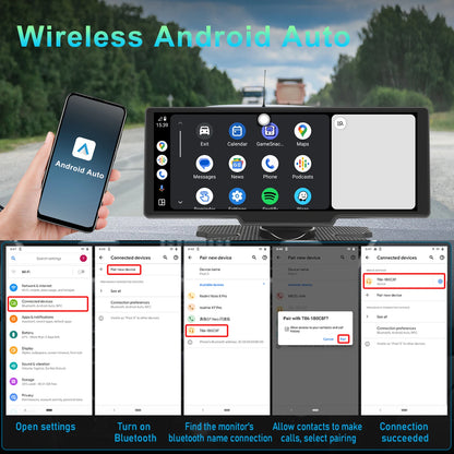 Podofo sans fil Carplay Portable tableau de bord numérique Android Auto 10.26 pouces lecteur intelligent avec commande vocale 1080P BT TF
