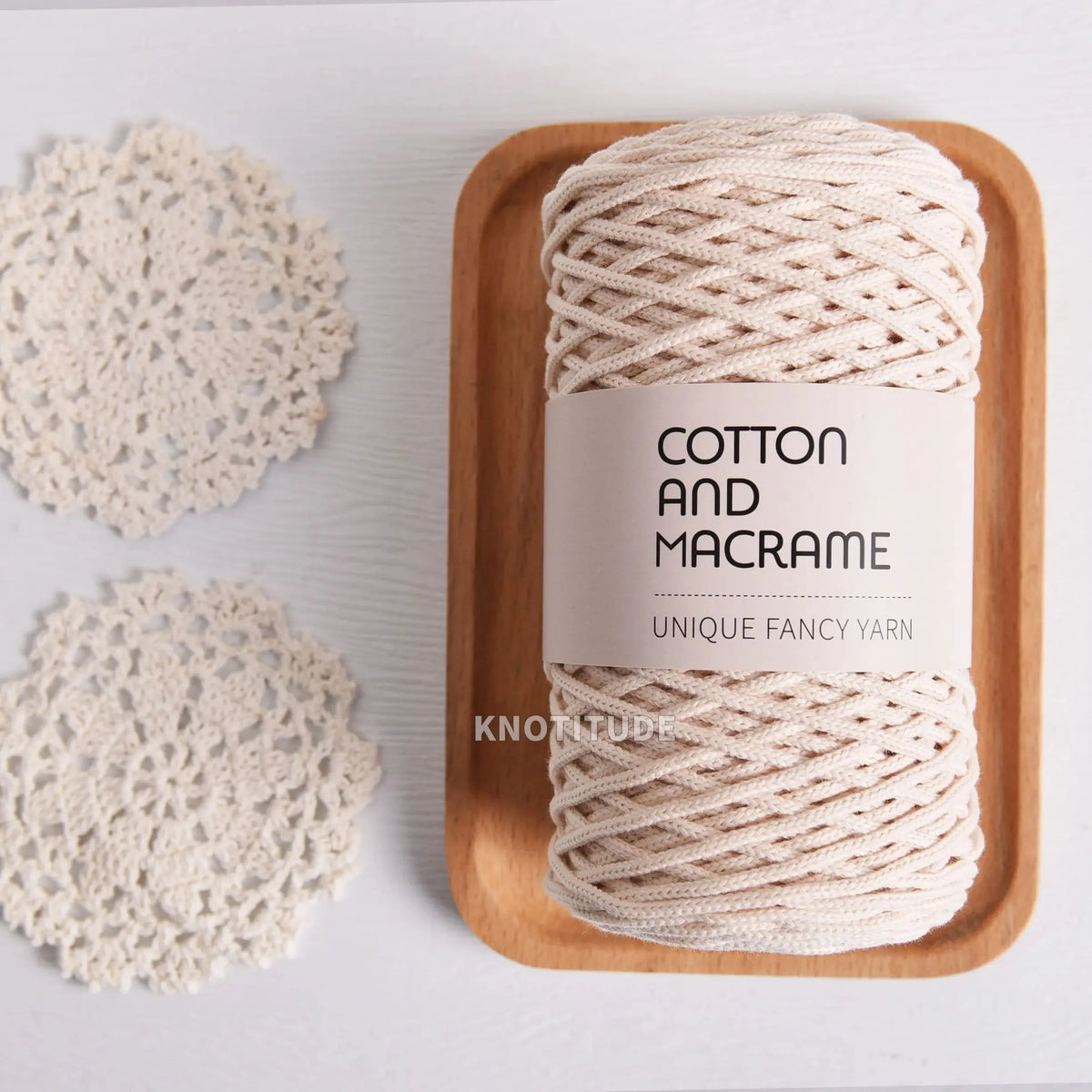 KNOOUS UDE-Fil à tricoter à la main en macramé de coton, sac de fil à crocheter, 130 coton de haute qualité, 3mm, 100% m par rouleau