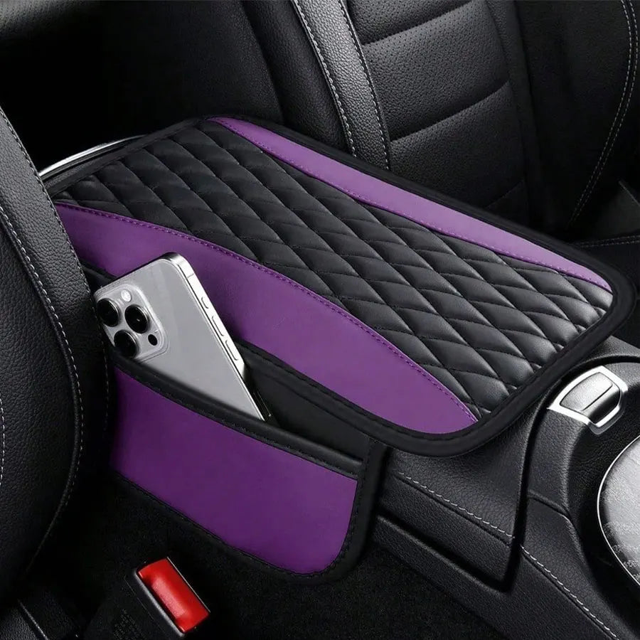 Couverture d'accoudoir central en patchwork de cuir, housse d'accoudoir améliorée avec poche de rangement latérale, peut servir de sac organisateur pour siège de voiture, décoration de voiture tendance, convient à la pl