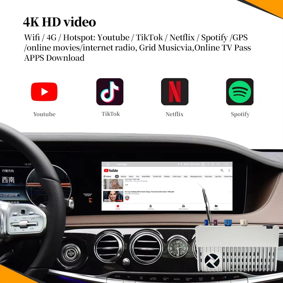 Hualingan pour Mercedes S W222 2014-2019 MBUX Carplay box AI Carplay Youtube 4G Android Auto Carplay écran complet NTG5.5 NTG5.0