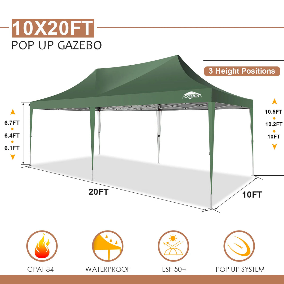 Tonnelle pliante 10x20 pieds avec 6 parois latérales, tente de réception extérieure pour fêtes, mariages, usage commercial, auvent pare-soleil avec sac de transport