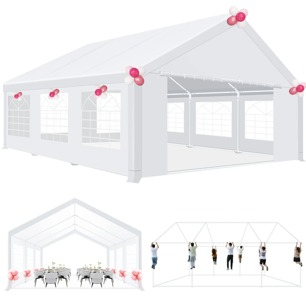 Tente de fête robuste 20x20 pieds pour fêtes, auvent étanche pour mariage et événements, Carpas para Fiestas avec parois latérales amovibles