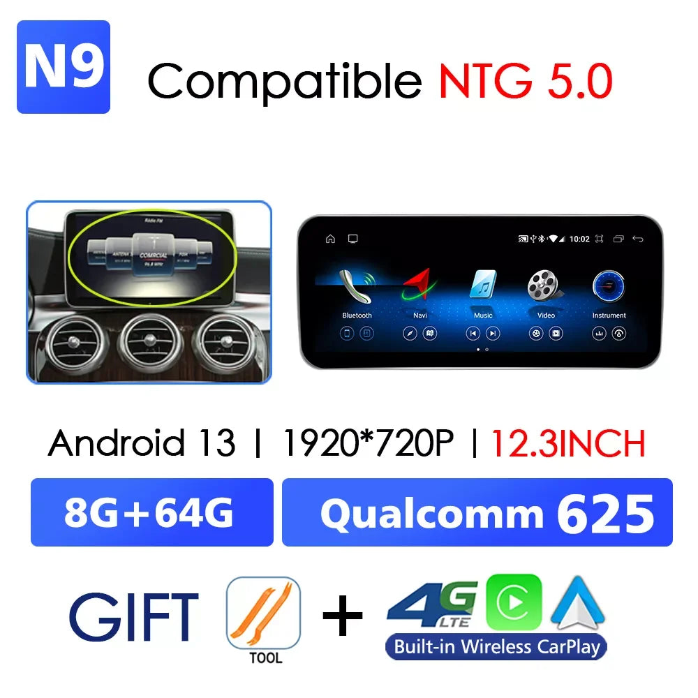Android 14 sans fil CarPlay pour Mercedes Benz classe C W205 écran Android Auto multimédia Navigation GPS SWC DSP 4G WiFi