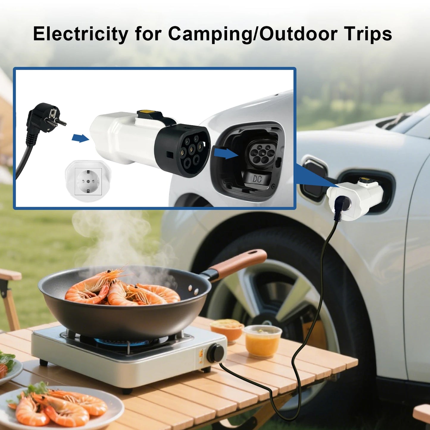 EVqiaoyi – adaptateur de déchargeur Type 2 V2L, prise ue 16A, décharge type2, pour BYD MG 4 Renault Jaecoo 7 Omoda Hyundi ZEEKR