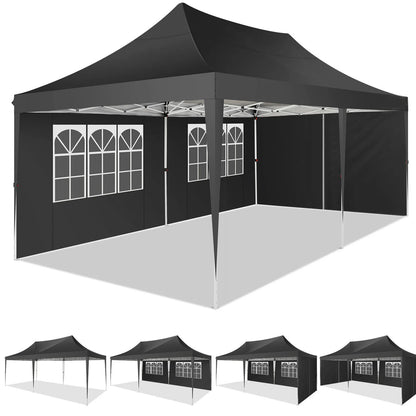 Tonnelle pliante 10x20 pieds avec 6 parois latérales, tente de réception extérieure pour fêtes, mariages, usage commercial, auvent pare-soleil avec sac de transport