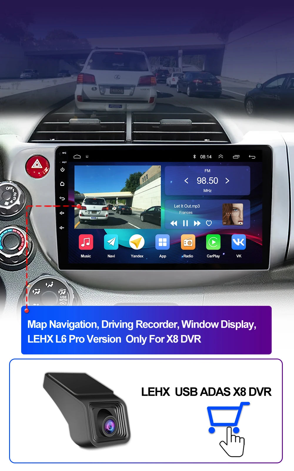 LEHX-Autoradio L6 Pro Android 14, 4G, Carplay, DVD, Stéréo, 2 DIN, Unité Centrale, Limitation GPS, pour Voiture HONDA FIT JAZZ (2007-2013)