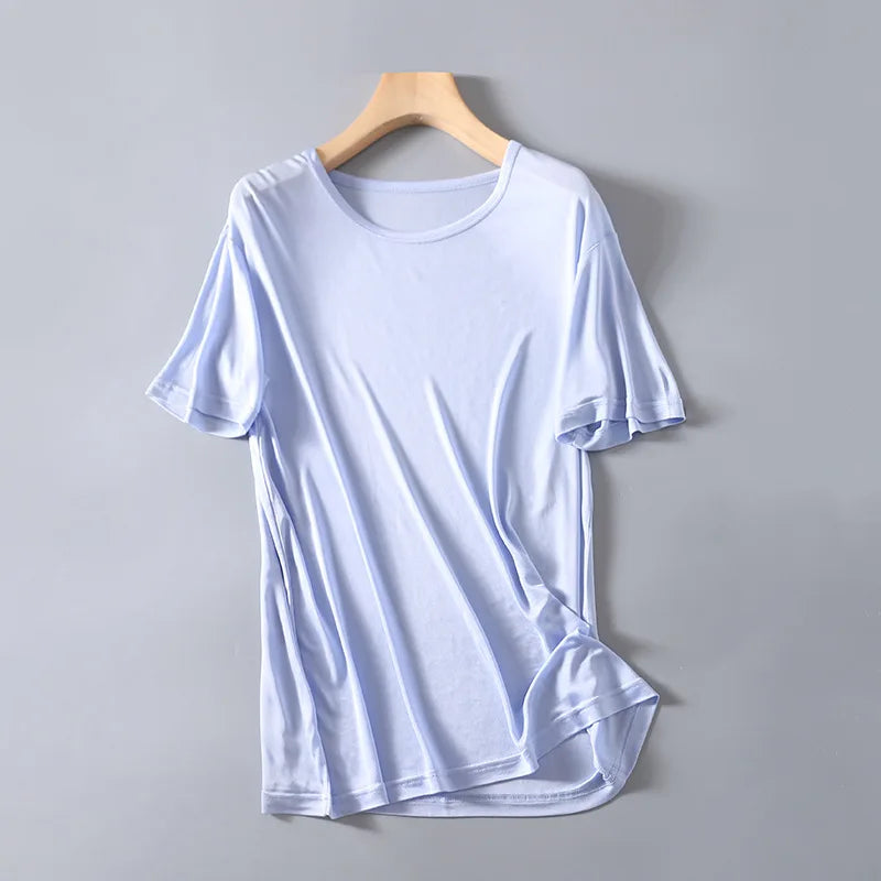 T-shirt ras du cou à manches courtes pour homme, vêtements de nuit, 50% soie, 50% Viscose, SG201