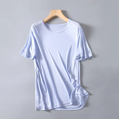 T-shirt ras du cou à manches courtes pour homme, vêtements de nuit, 50% soie, 50% Viscose, SG201