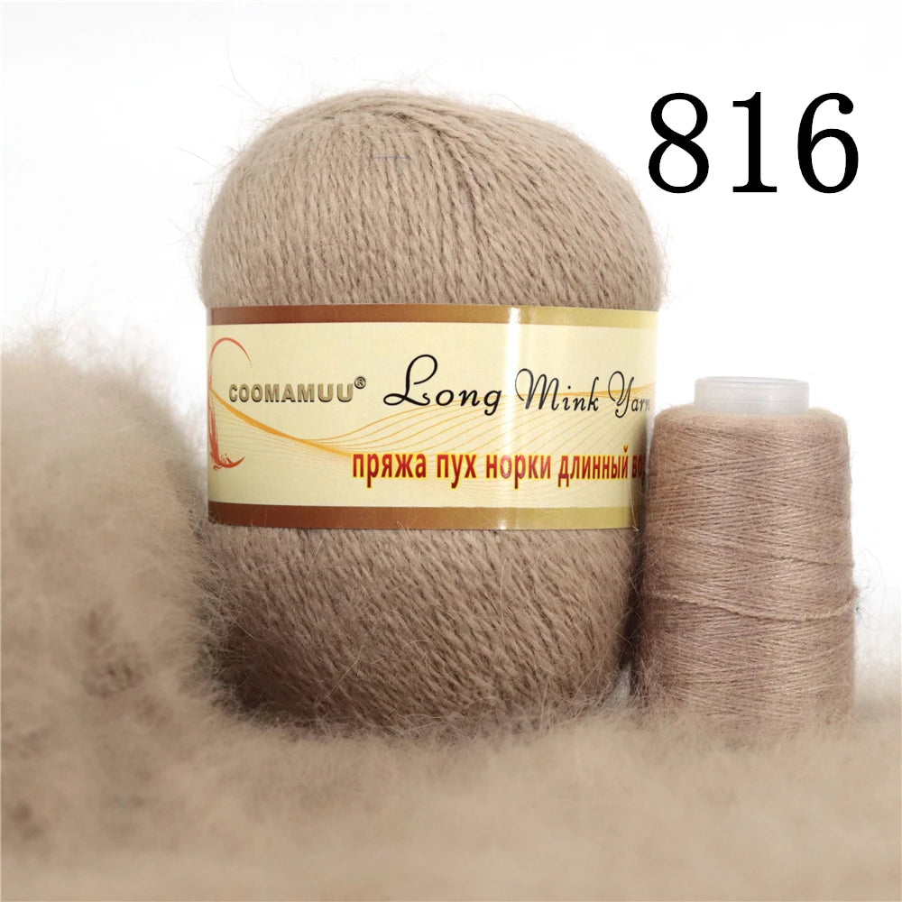 خيط كشمير المينك الروسي المنفوش، خيط أزياء، خيط يدوي لمورد DIY، 50 جرام أساسي، 20 جرام إضافي، جديد