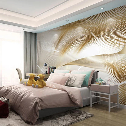 Papier peint d'art moderne 3D plumes dorées lignes abstraites Photo murale salon TV canapé chambre décor à la maison Papel De Parede 3D