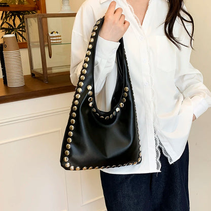 Luxury Design Bag Portable Womens Tote Bag Large Capacity Ladies Handbag Rivet Pu Soft Leather Shoulder Bag