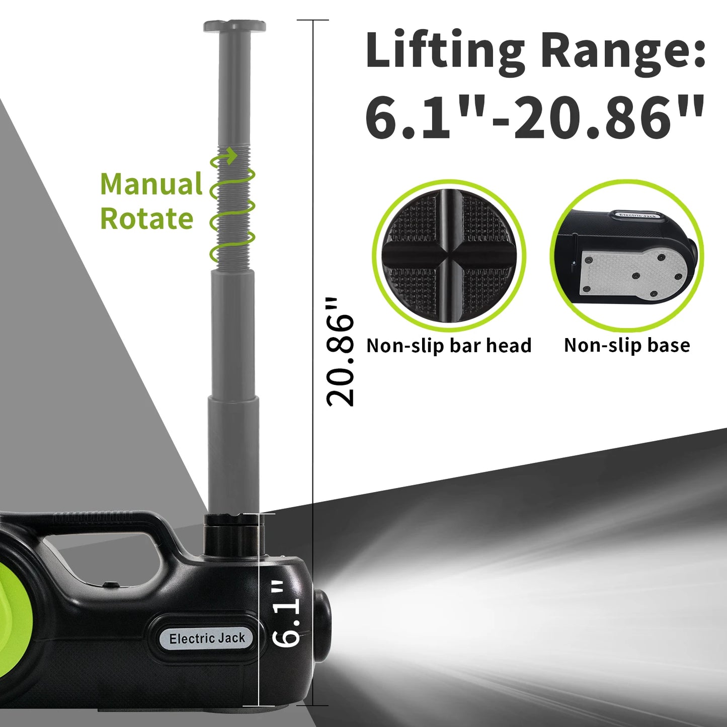 Cric Électrique 12V 5T Auto avec Lampe de Poche à LED et Pompe à Air H-155-450 /155-530 mm