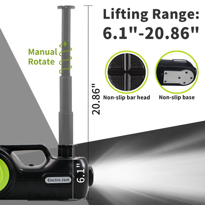 Cric Électrique 12V 5T Auto avec Lampe de Poche à LED et Pompe à Air H-155-450 /155-530 mm