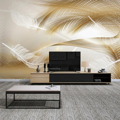 Papier peint d'art moderne 3D plumes dorées lignes abstraites Photo murale salon TV canapé chambre décor à la maison Papel De Parede 3D