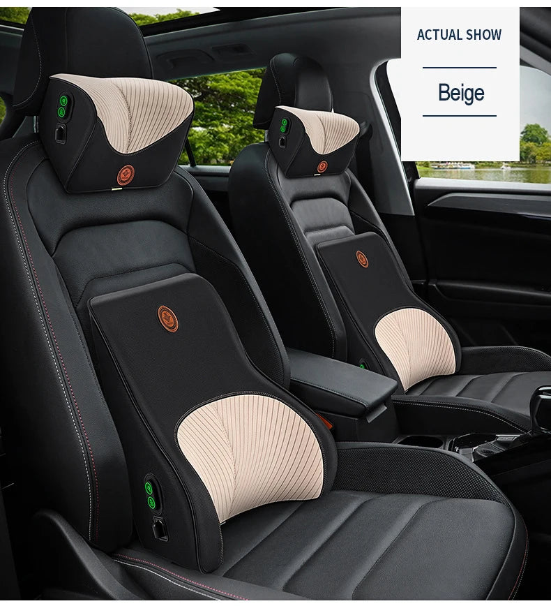 Coussin de cou de massage de vibration de voiture, support lombaire intelligent électrique, coussin de dos de repos de sauna de siège de voiture de voyage