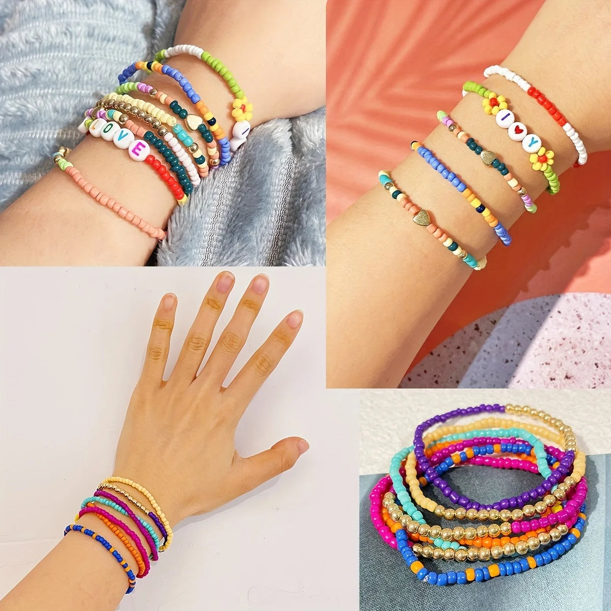 24 Color Glass Rice Beads Kit DIY Jewelry Accessories With Alphabet Beads Elastic Thread Scissor Jump Ring and Lobster Clasps