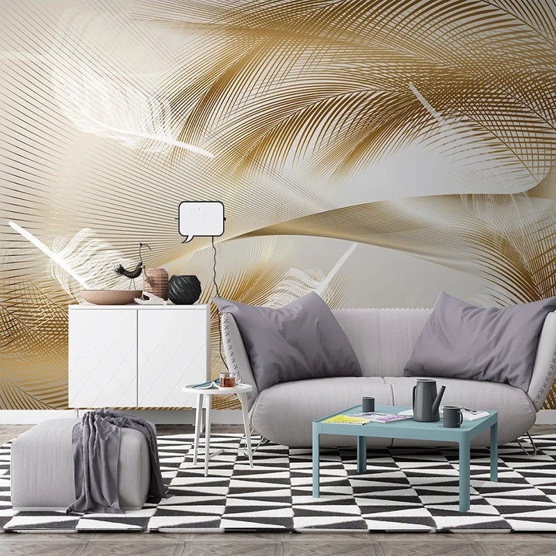 Papier peint d'art moderne 3D plumes dorées lignes abstraites Photo murale salon TV canapé chambre décor à la maison Papel De Parede 3D