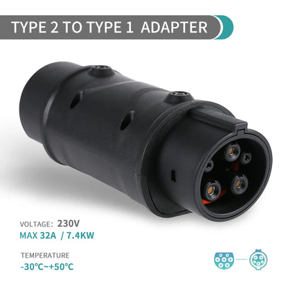 SaeJ – adaptateur 1772 vers Tesla T2-T1, Type 2 vers Type 1, chargeur EV, prise électrique 32a AC, connecteur de charge EVSE
