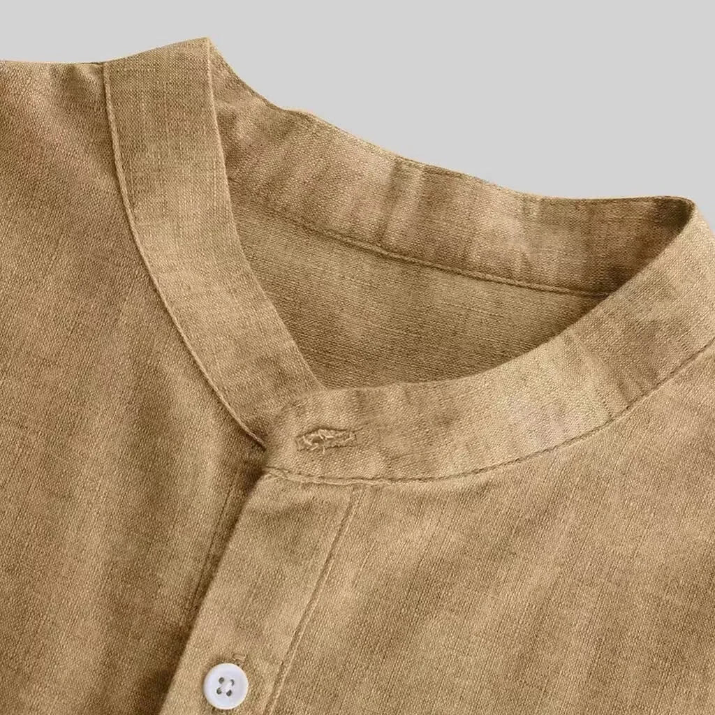 6872-SKAZI-Logo Short Sleeve Cotton Plus Size Casual Button up Men Linen Shirt