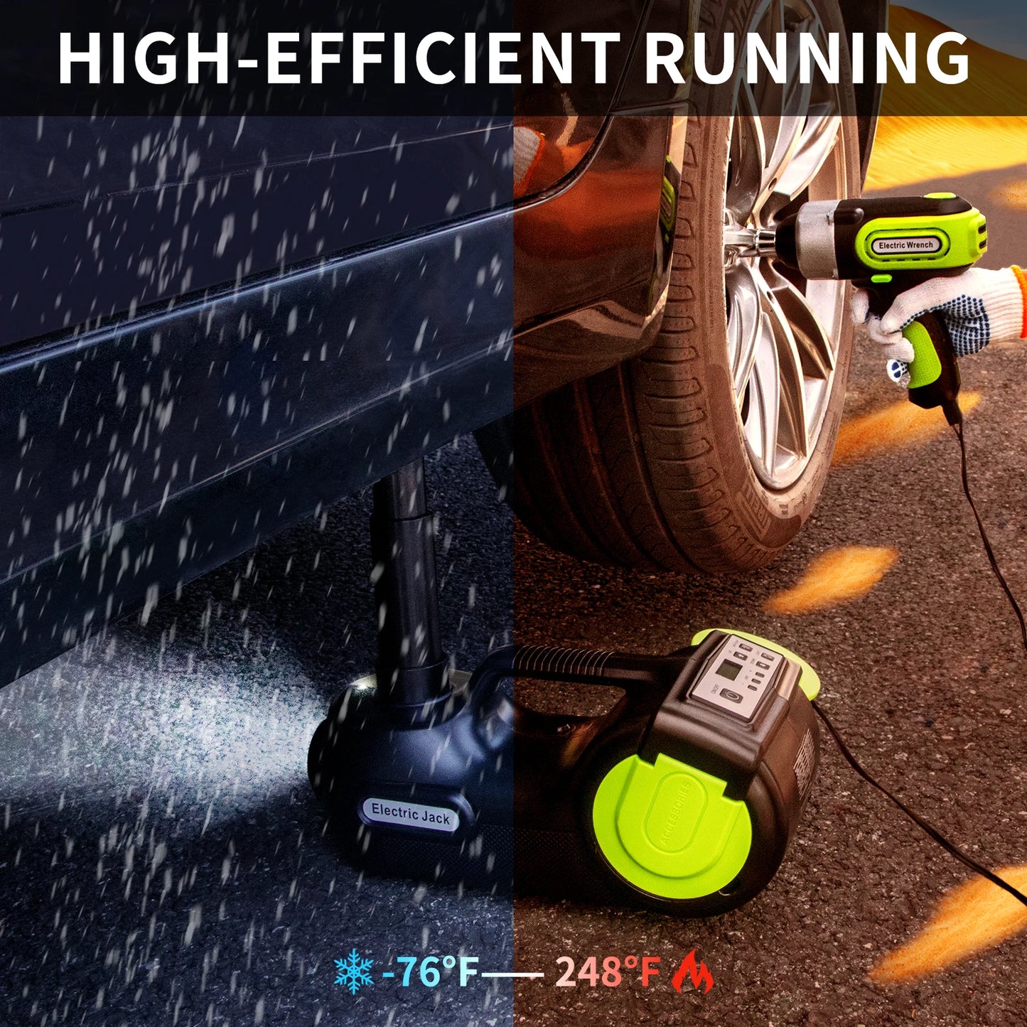 Cric Électrique 12V 5T Auto avec Lampe de Poche à LED et Pompe à Air H-155-450 /155-530 mm