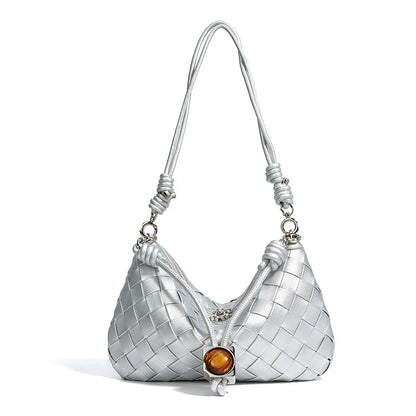 Custom Large Capacity Woven Cowhide Leather Tote Handbag for Women Luxury Portable Zipper Closure Shoulder Bag