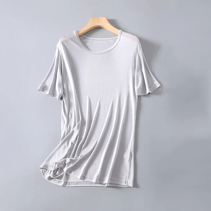 T-shirt ras du cou à manches courtes pour homme, vêtements de nuit, 50% soie, 50% Viscose, SG201