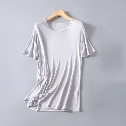 T-shirt ras du cou à manches courtes pour homme, vêtements de nuit, 50% soie, 50% Viscose, SG201