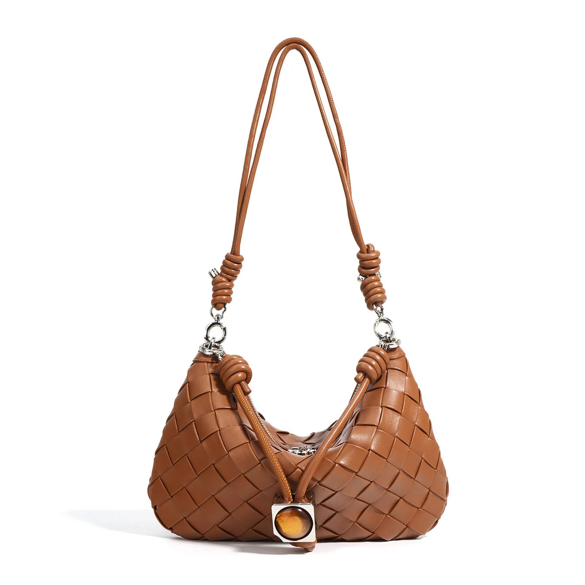 Custom Large Capacity Woven Cowhide Leather Tote Handbag for Women Luxury Portable Zipper Closure Shoulder Bag