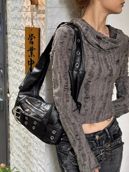 Luxury Handmade Hobo Bag in PU Leather Vintage Fashion Design with Zipper Closure Portable & National Style for Women