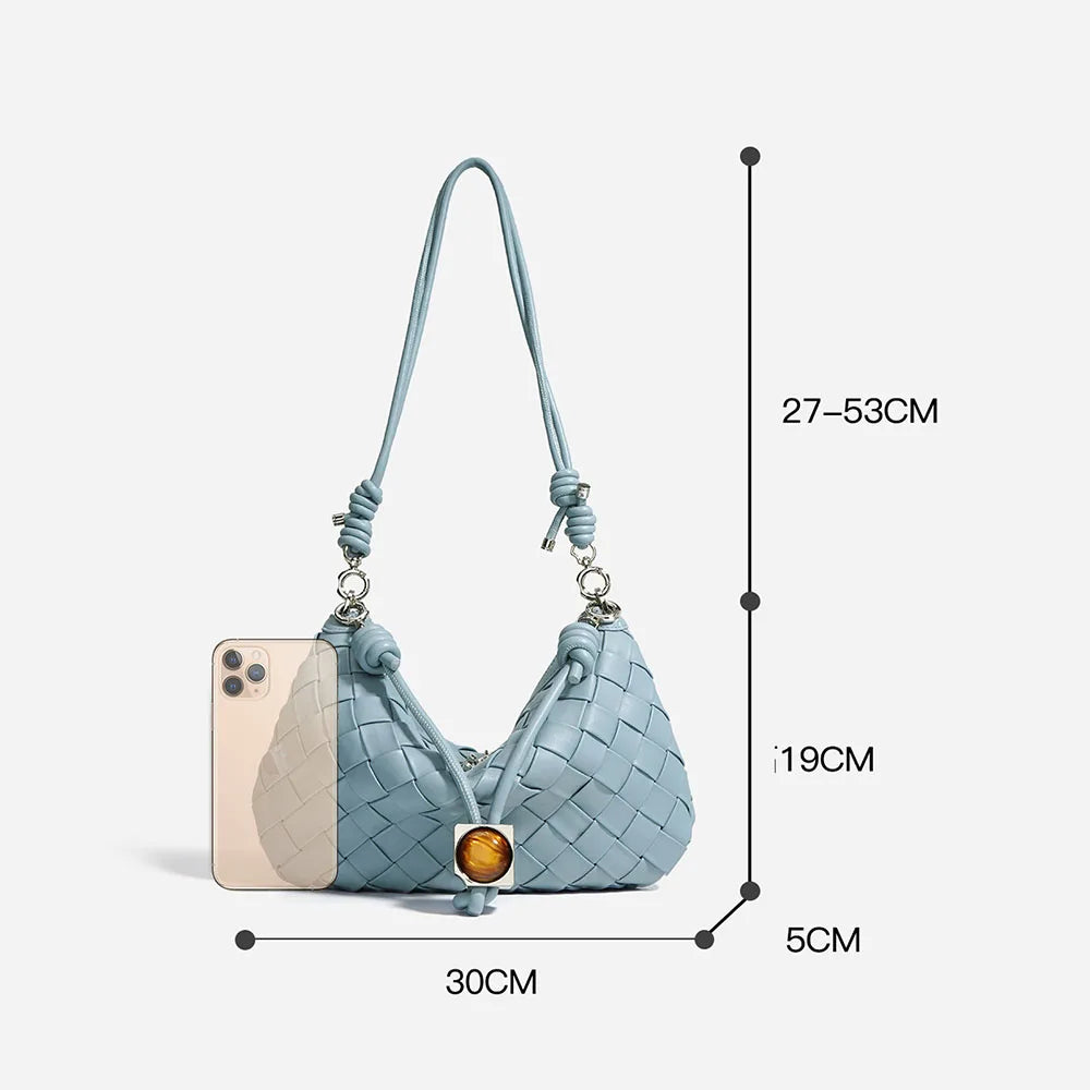 Custom Large Capacity Woven Cowhide Leather Tote Handbag for Women Luxury Portable Zipper Closure Shoulder Bag