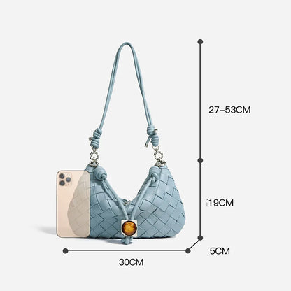 Custom Large Capacity Woven Cowhide Leather Tote Handbag for Women Luxury Portable Zipper Closure Shoulder Bag