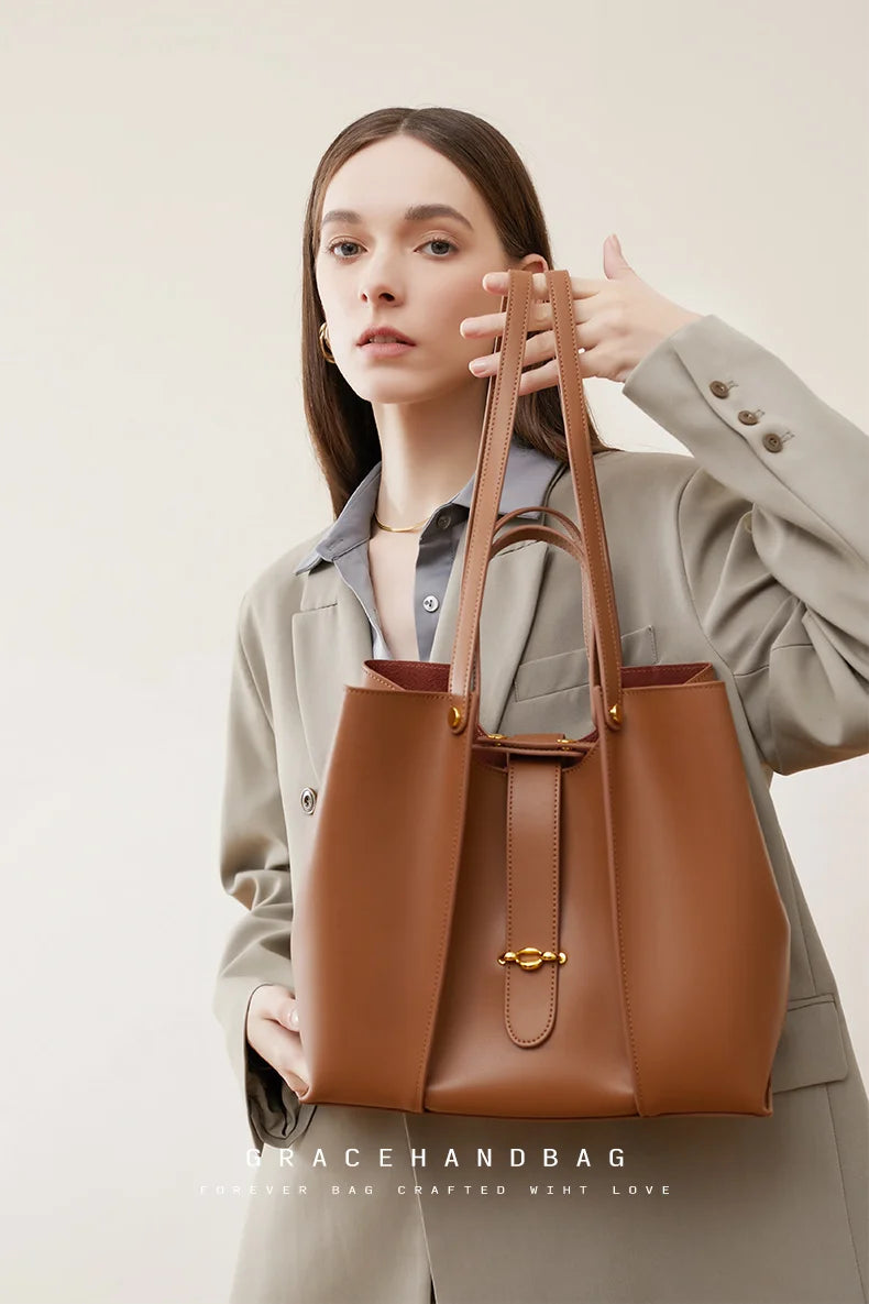 Luxury Woman Shoulder Bag - Soft Leather - Large Capacity Square Fashion Tote Bag  Fashionable Cowhide Underarm Shoulder Bags